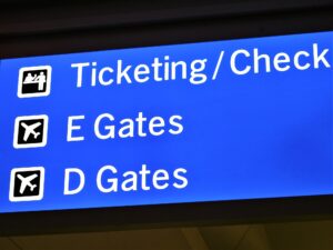 At the Airport! Airport Signs for Ticketing and Departure Gate Information!